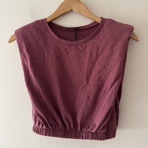 NWOT Zara Cropped Wine Burgundy Elastic Waist Shoulder Pad Top